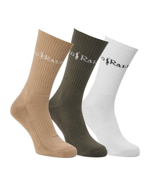 Polo Ralph Lauren White 3Pack Crewlength Sports Socks for men