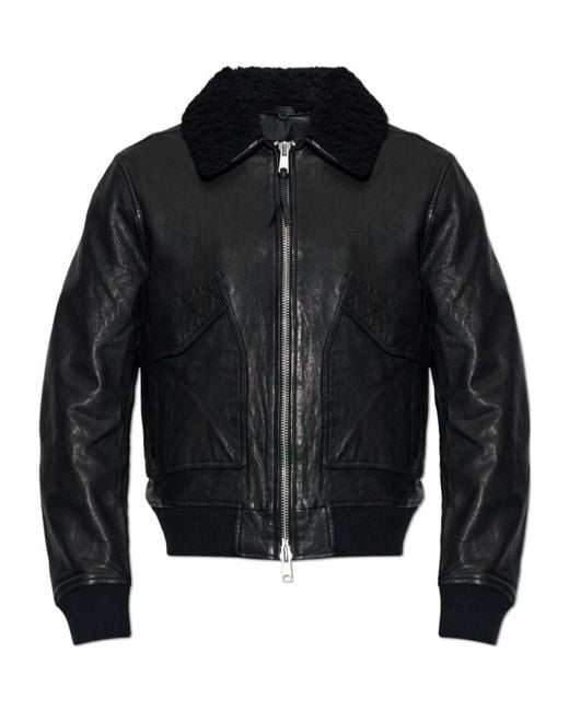 AllSaints Black 'Vaucluse Aviator' Leather Jacket for men