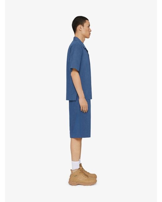 Givenchy Blue Logo Embroidered Short-Sleeve Shirt for men
