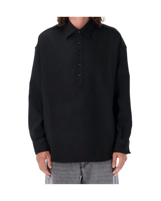Emporio Armani Black Logo-Tag Long-Sleeved Polo Shirt for men