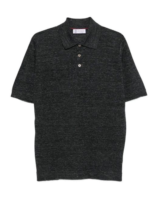 Brunello Cucinelli Black Short-Sleeved Polo Shirt for men