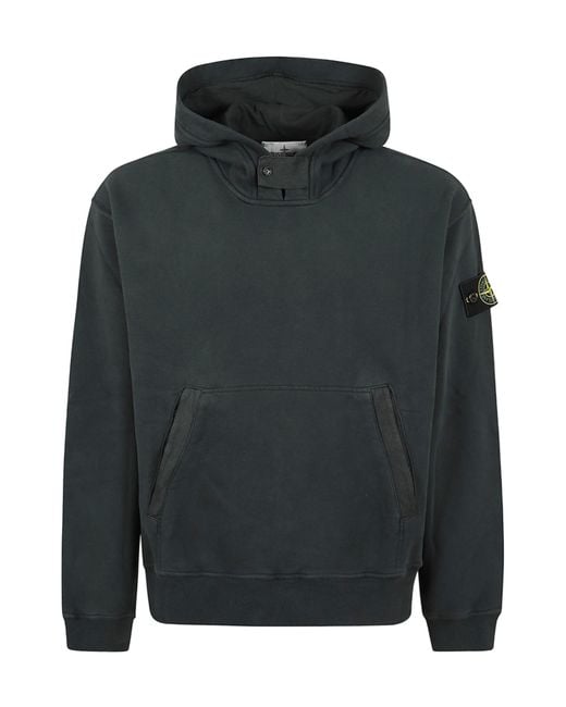 Stone Island Green Logo-Patch Pouch-Pocket Cotton Hoodie for men