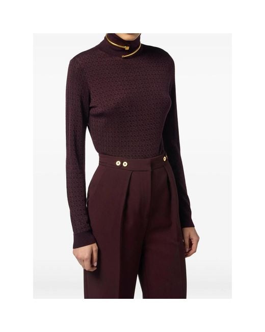 Elisabetta Franchi Purple Micro Logo Jacquard Jumper