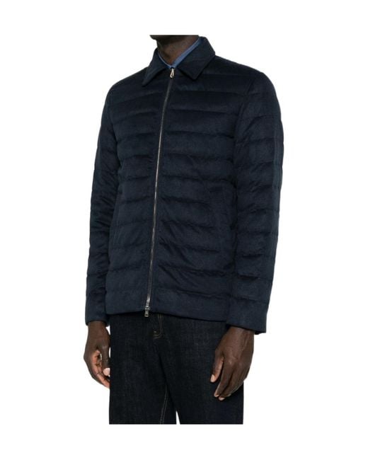 Herno Blue Zip-Up Collared Padded Jacket for men