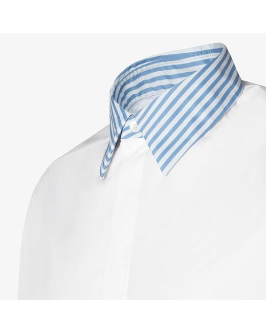 Fendi White Striped Collar Poplin Shirt for men