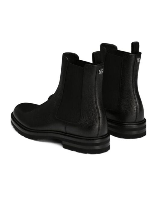Dolce & Gabbana Black Round Toe Ankle Boots for men