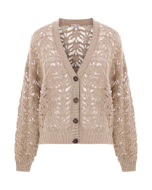 Brunello Cucinelli Natural V-Neck Buttoned Cardigan