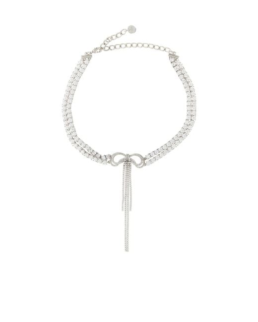 Self-Portrait White Double Crystal Bow Necklace