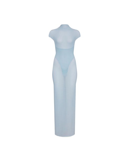 Alaïa Blue Semi-Sheer Corset Maxi Dress
