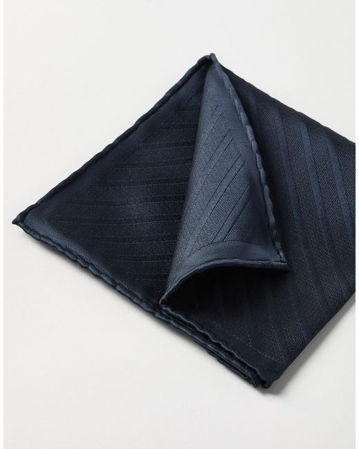 Brunello Cucinelli Blue Stripped-Pattern Silk Pocket Square for men