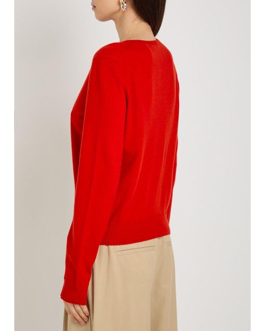 Vince Red Scalloped Trims Wool And Cashmere-Blend Cardigan
