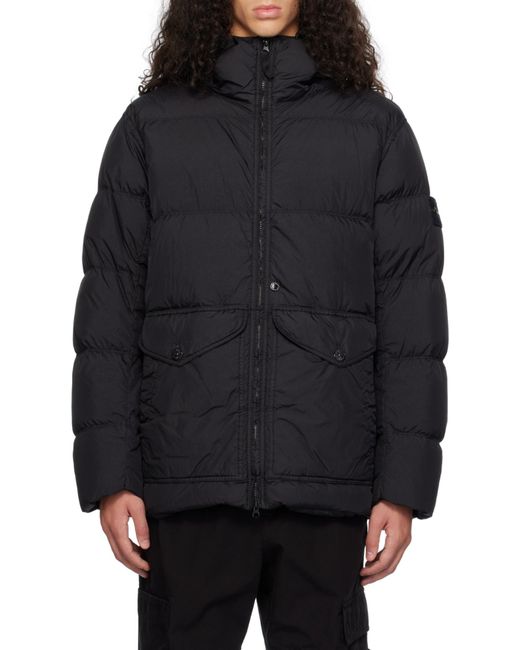 Stone Island Black Hooded Puffer Jacket for men