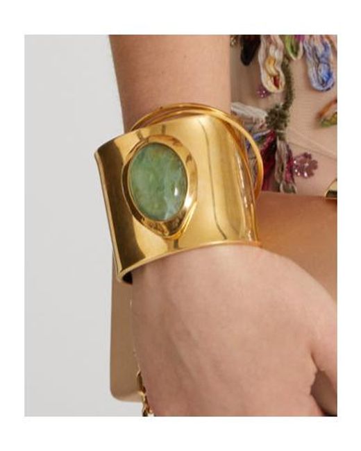 Ermanno Scervino Metallic Rigid Band Bracelet With Semi-Precious Light Hard Stone Cabouchon