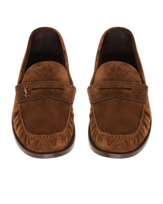 Saint Laurent Brown Laurent Logo Plaque Loafers for men