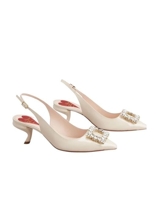 Roger Vivier Natural Virgule Strass Buckle Slingback Pumps
