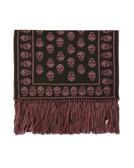 McQueen Red Skull Printed Tassel Scarf