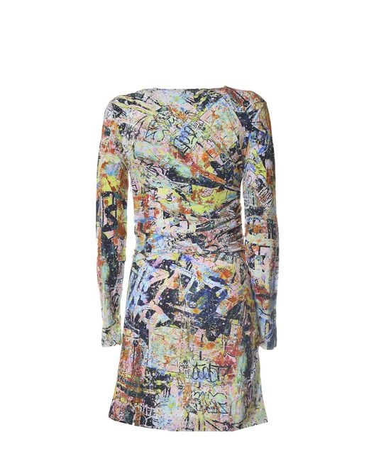 DSquared² Gray Abstract-Print Long-Sleeve Dress