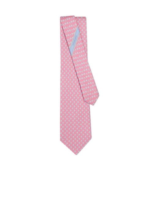 Ferragamo Pink Mini Fish Print Silk Tie for men