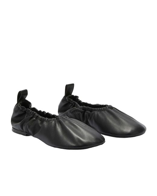 Jil Sander Black Gathered Detail Slip-On Flat Ballerinas