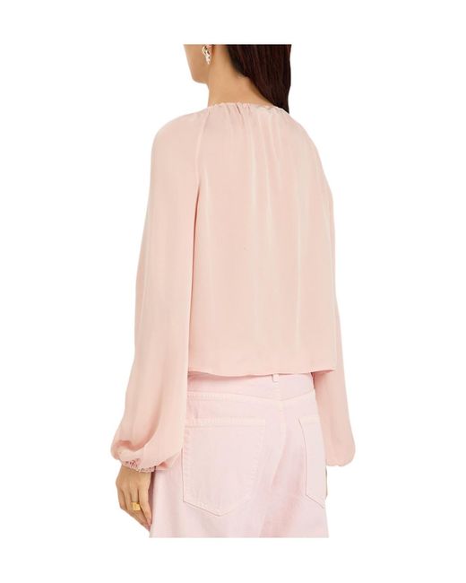FRAME Pink The Balloon Silk Blouse