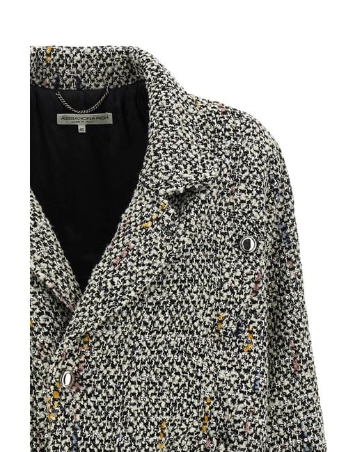 Alessandra Rich Gray Tweed Button-Up Bomber Jacket