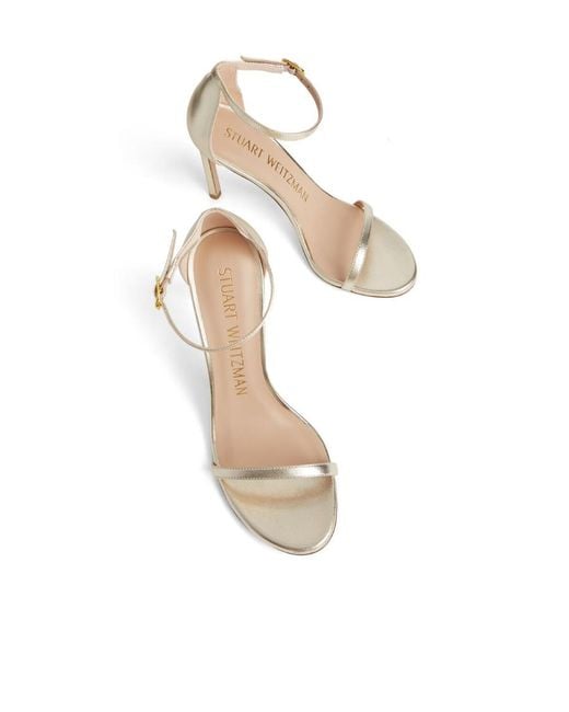 Stuart Weitzman Metallic Logo High-Heeled Sandals