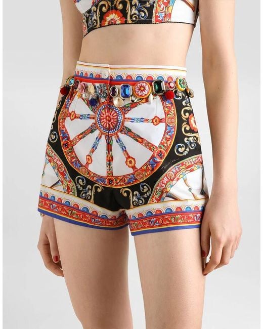 Dolce & Gabbana Red Carretto Printed Poplin Shorts