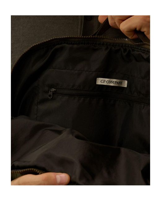 C P Company Green Embossed-Logo Front-Pocket Backpack for men