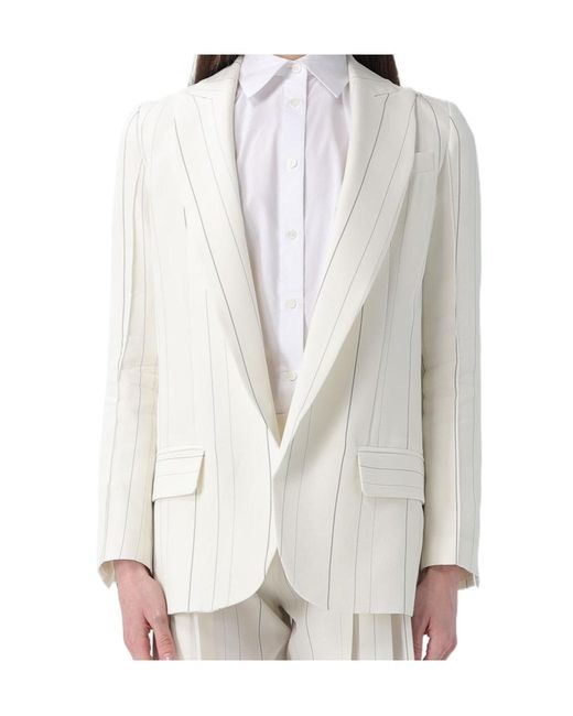 Semicouture White Pinstriped Single-Breasted Blazer