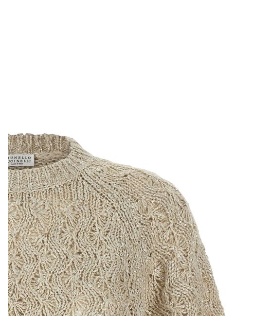 Brunello Cucinelli Natural Open-Knit Crewneck Jumper
