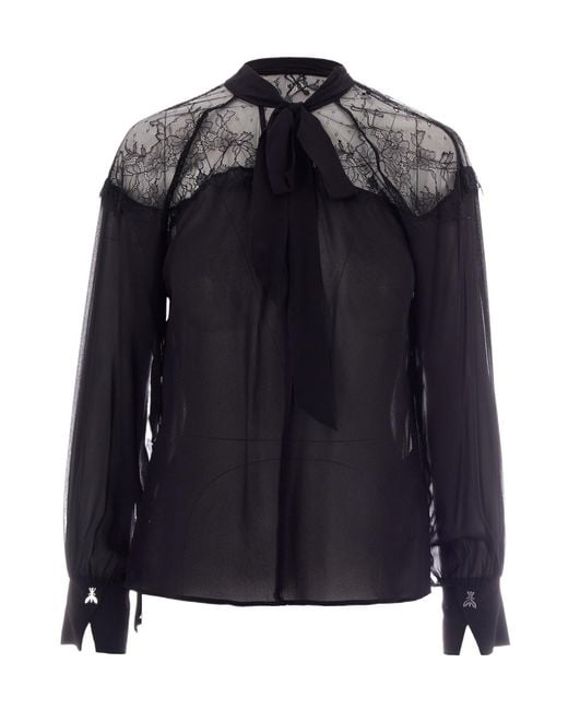 Patrizia Pepe Black Sheer Lace Panel Top