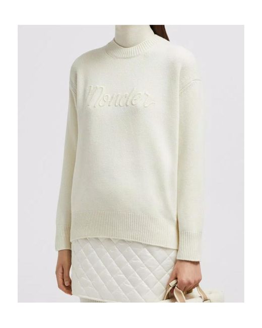 Moncler White Logo Embroidered Crewneck Jumper