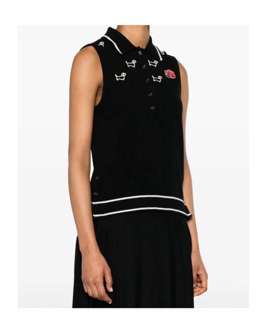 Thom Browne Black Hector-Embroidered Knitted Polo Top