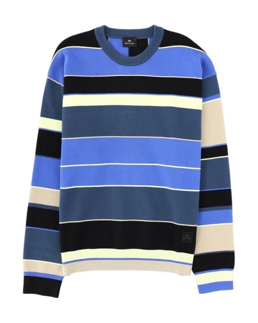 Paul Smith Blue Stripe Panel Knitted Sweater for men