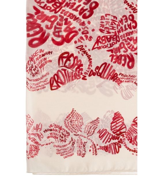 DSquared² Pink Floral-Print Silk Scarf