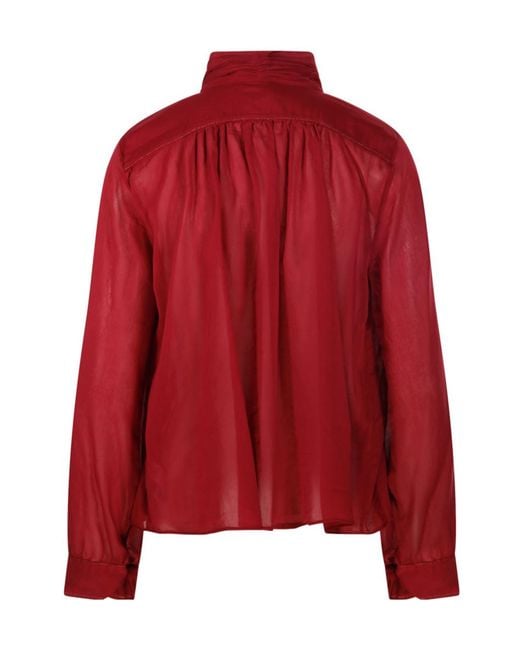 Forte_forte Red Pleated High Neck Blouse