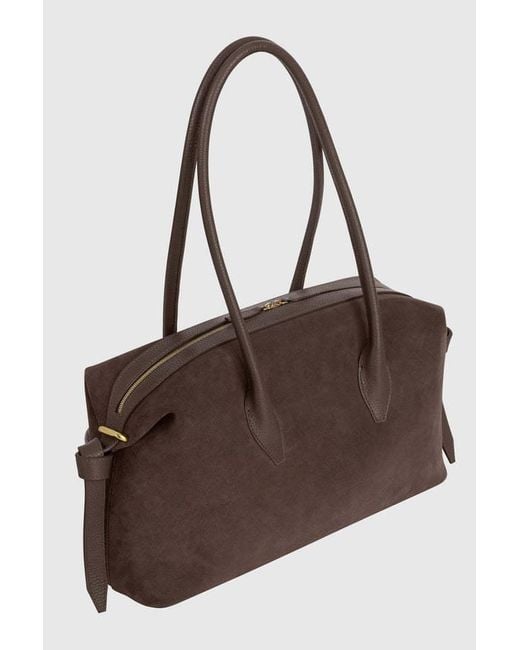 Yuzefi Brown Brioche Suede-Finish Tote Bag