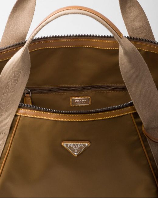 Prada Brown Re-Nylon Zipped Duffle Bag for men