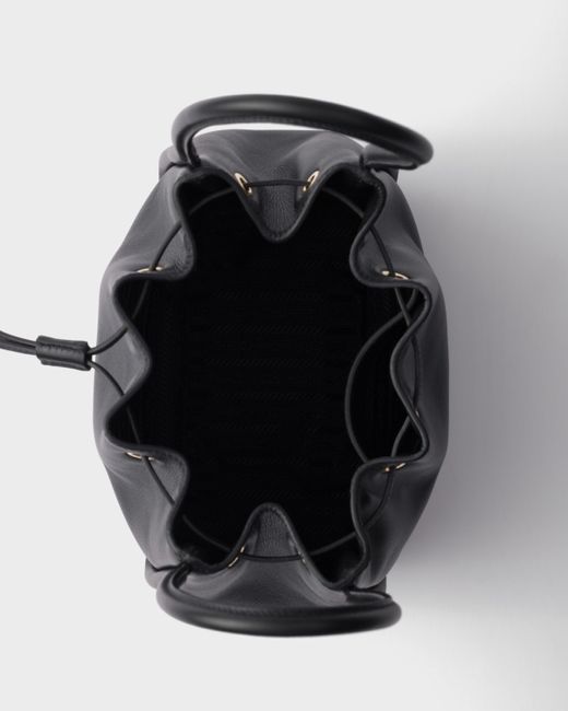 Prada Black Logo Plaque Drawstring Bucket Bag