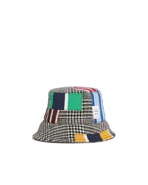 Thom Browne White Patchwork-Detail Bucket Hat for men