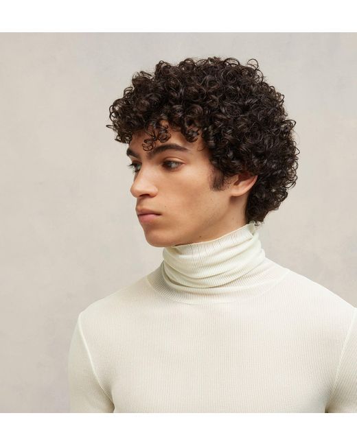 AMI White Semi-Sheer Roll-Neck Ribbed-Knit Jumper for men