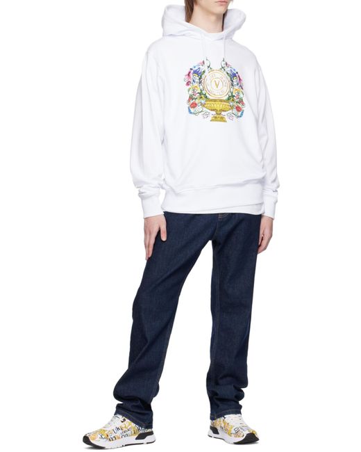 Versace Jeans White Couture Logo-Printed Drawstring Hoodie for men