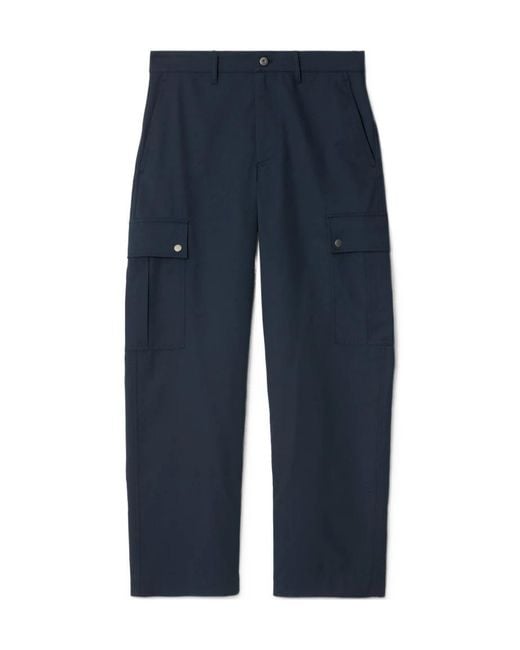 Burberry Blue Cotton Blend Cargo Trousers for men
