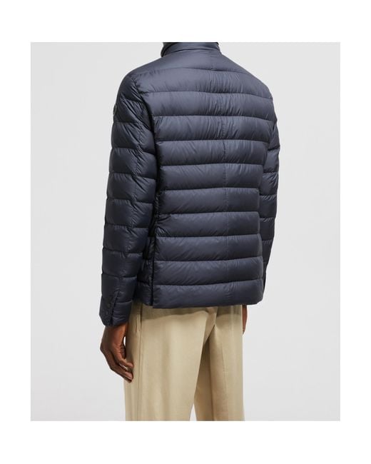 Moncler Blue Carrelet Leather-Trimmed Down Blazer for men