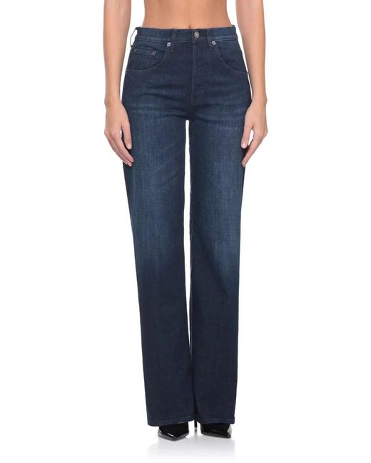 Dondup Blue Jewel Button Wide-Leg Jeans