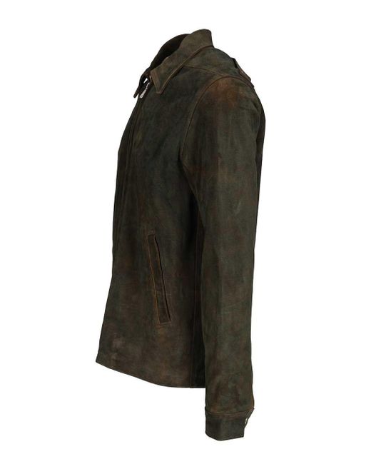 Rick Owens Black Zip-Front Suede Jacket for men