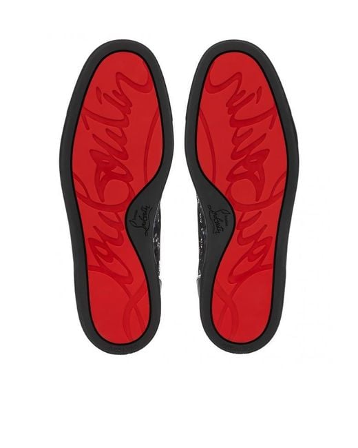 Christian Louboutin Black Graphic-Print Leather Boots for men