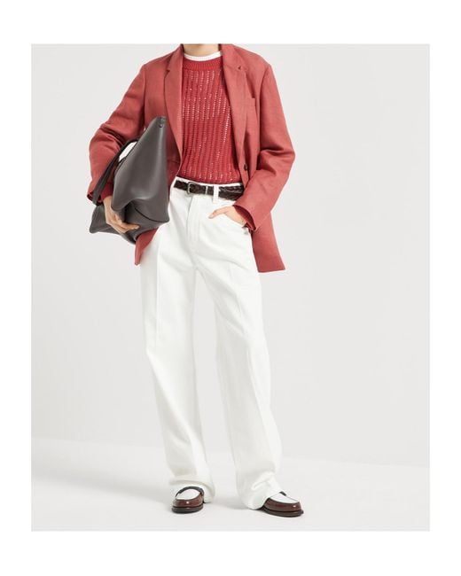 Brunello Cucinelli Red Open-Knit Sweaterv