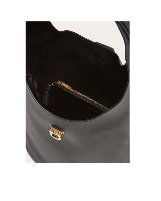 Ferragamo Black Gancini Buckle Large Shoulder Bag
