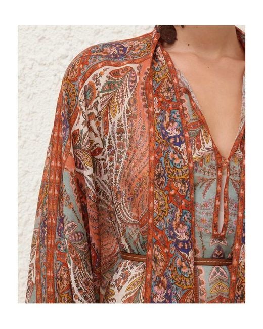 Zimmermann Multicolor Rhiannon Belted Midi Dress